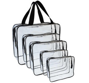 Portable PVC Storage Zippered Clear Bags , Transparent PVC Bag With Handles